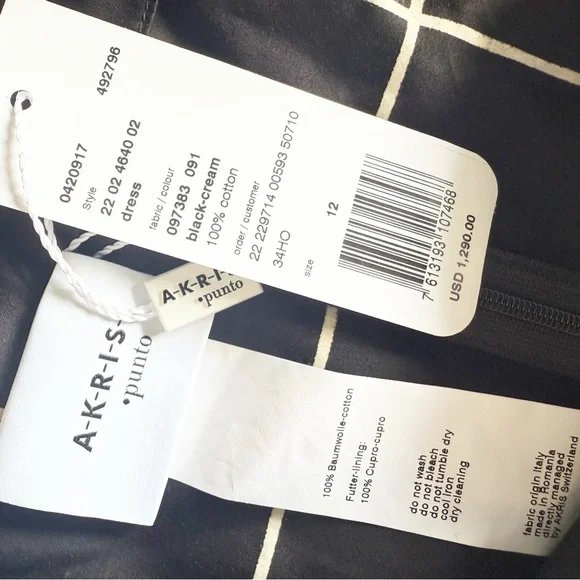 Akris Punto Size 12 Sleeveless Black & Cream Windowpane Belted Cotton Dress NEW! - Picture 10 of 10